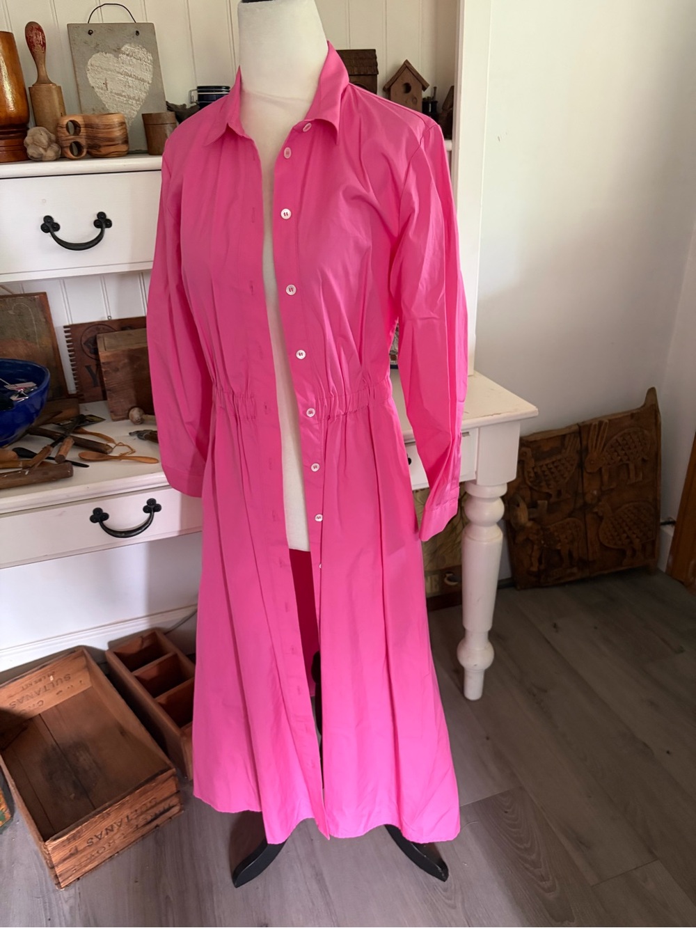 NWOT Trenery Hot Pink Long Button-Front Shirt Dress